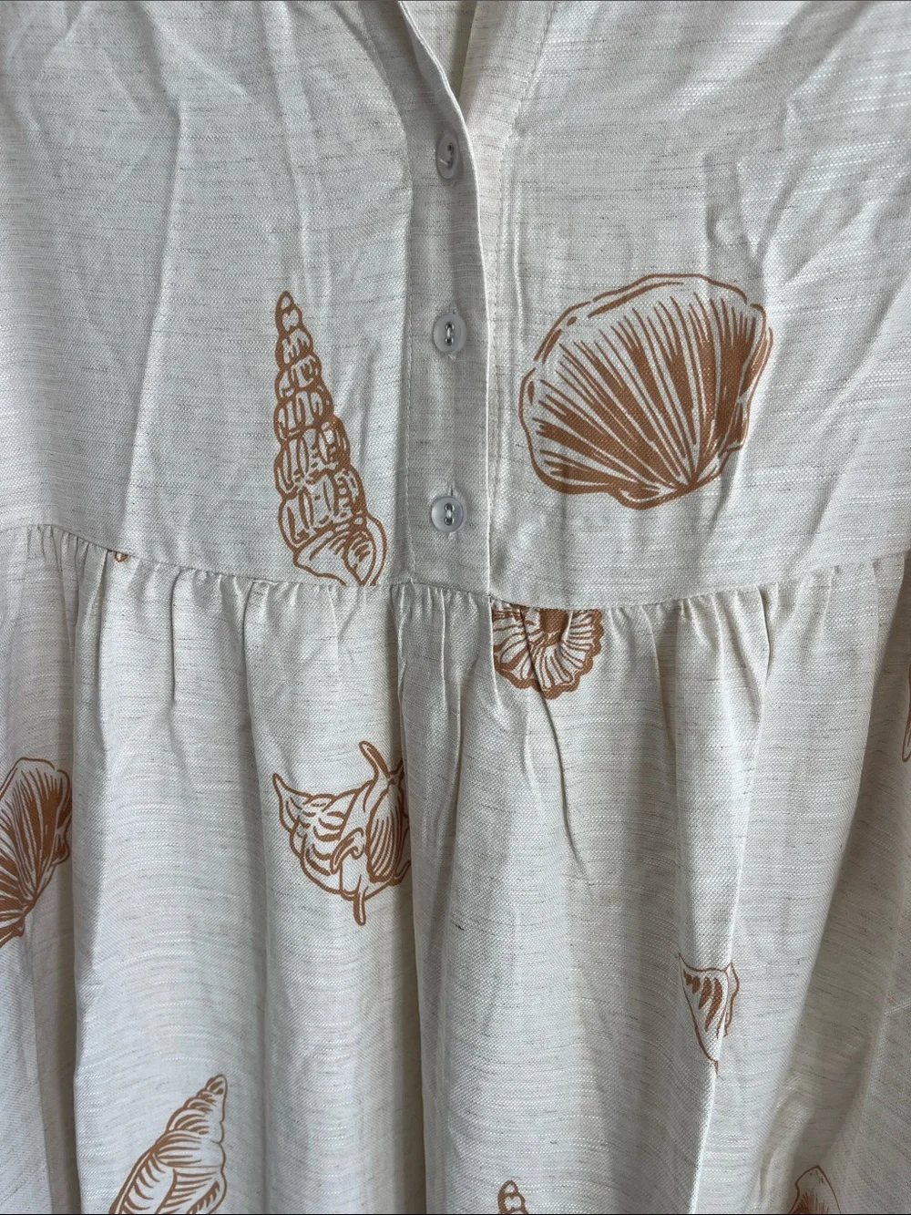 Jane and Delancey Cream Shell Print Tiered Button Front Midi Dress Size S NWT - Picture 2 of 3